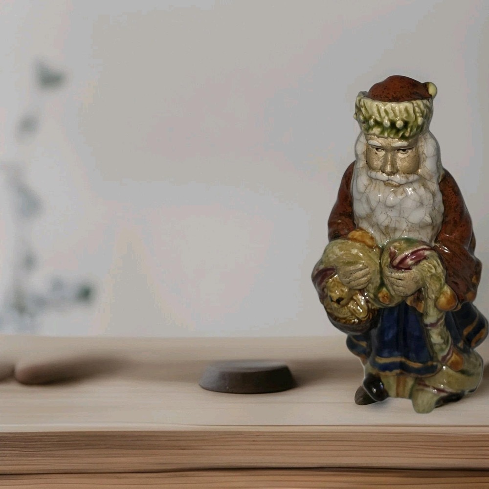 Vintage Ceramic Father Santa Claus Christmas w/ Toy Bag Hand-Painted 8.5" Figure
